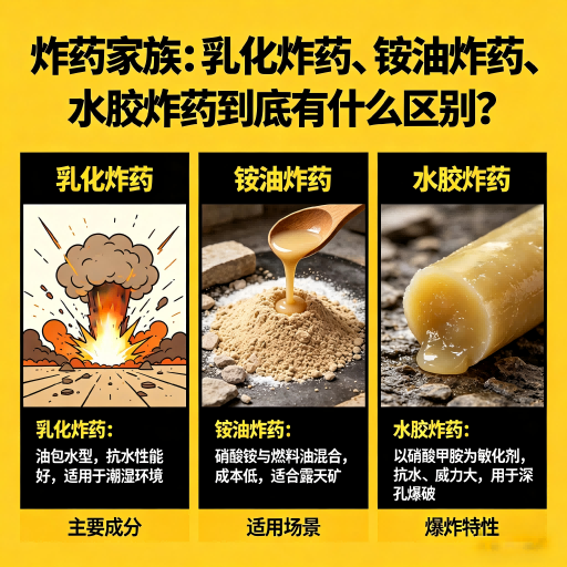 皂市镇炸药家族：乳化炸药、铵油炸药、水胶炸药到底有什么区别？